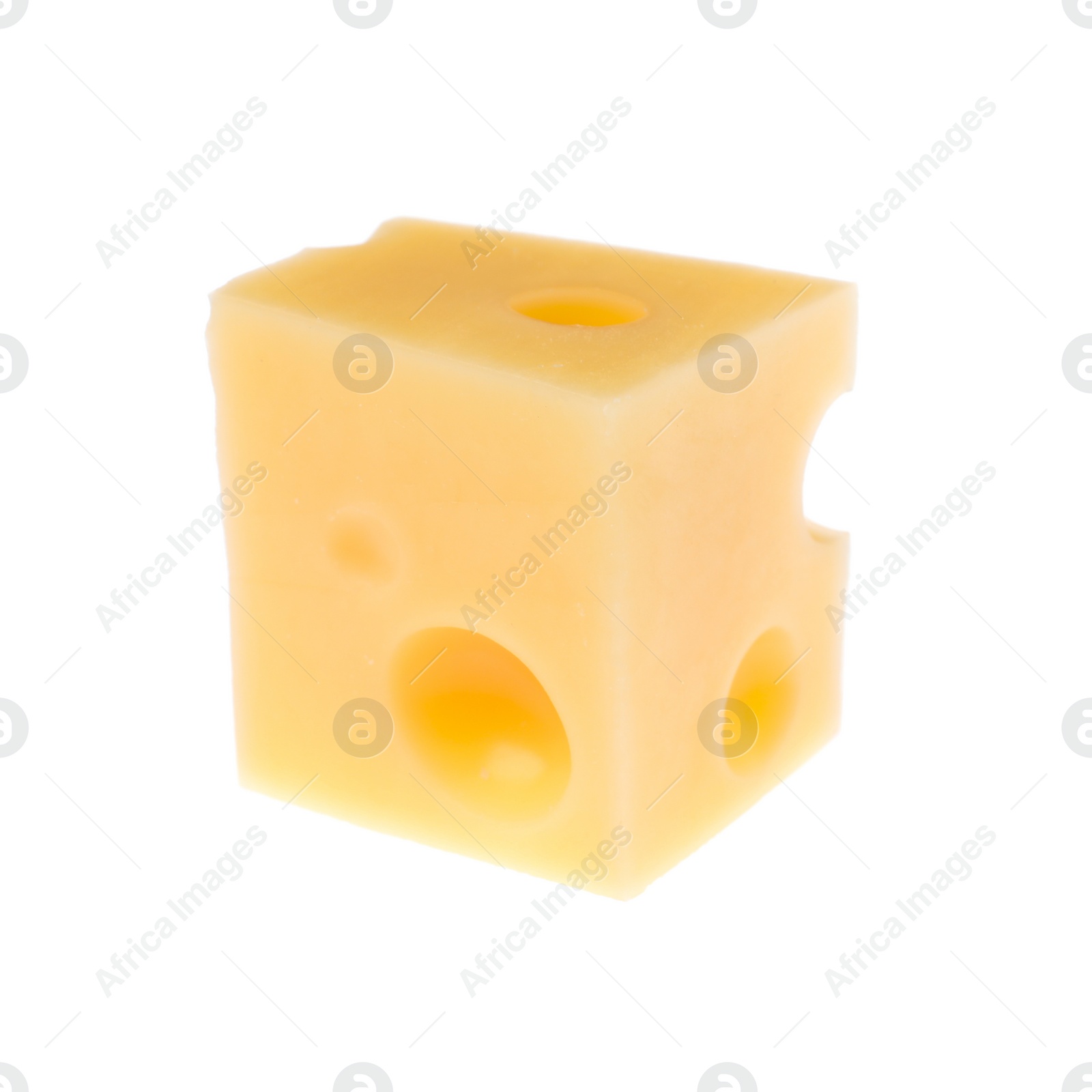 Photo of Cube of delicious cheese isolated on white