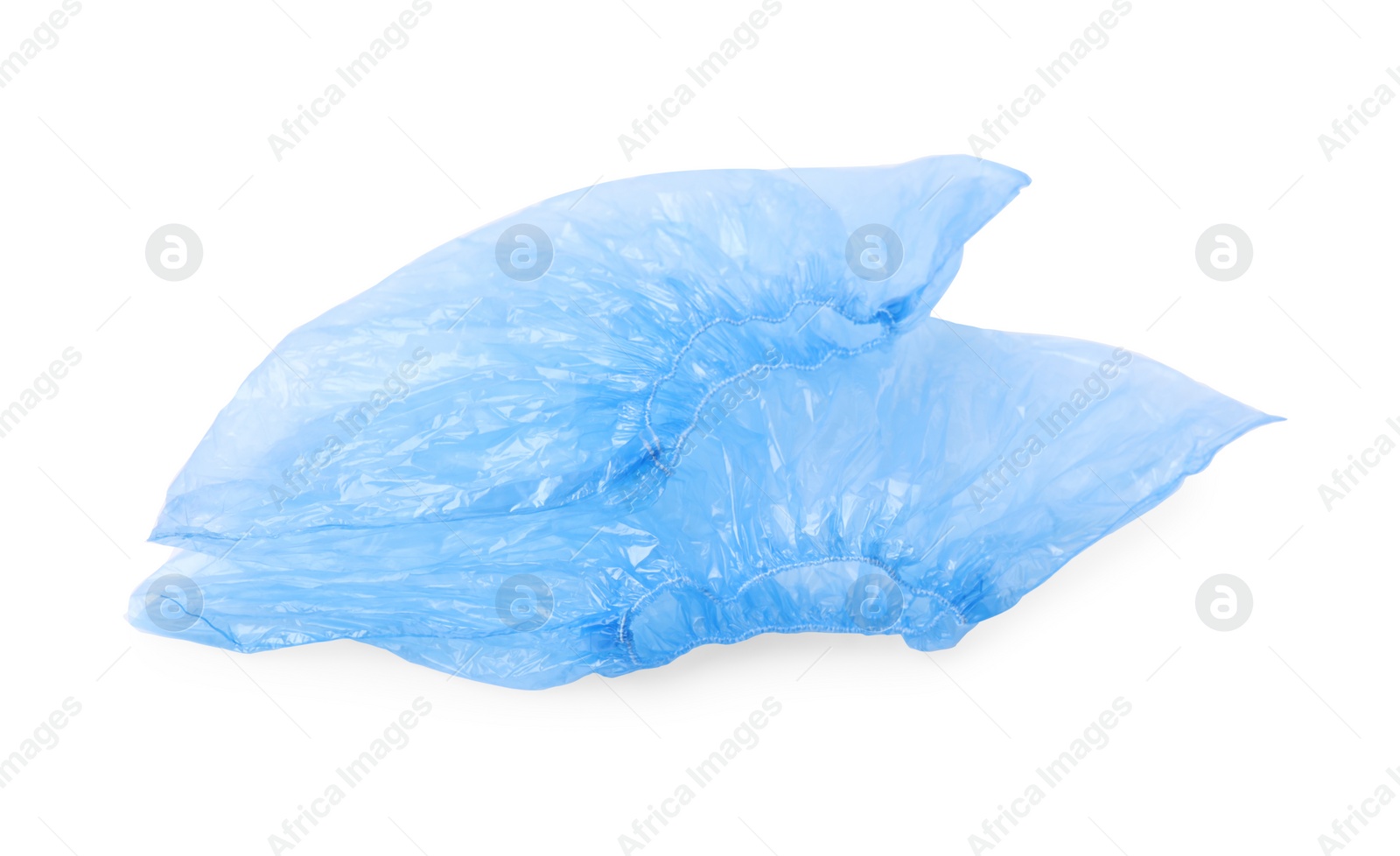 Photo of Pair of blue medical shoe covers isolated on white