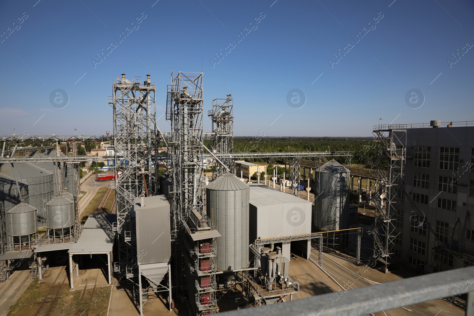 Photo of View of modern granaries for storing cereal grains outdoors