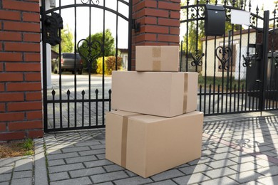 Photo of Stack of parcels delivered near front gates