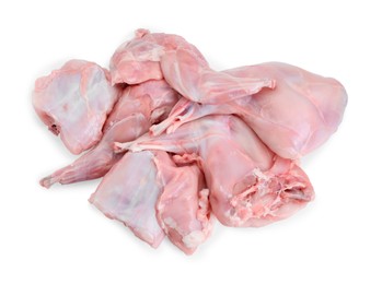 Photo of Fresh raw rabbit meat isolated on white, top view