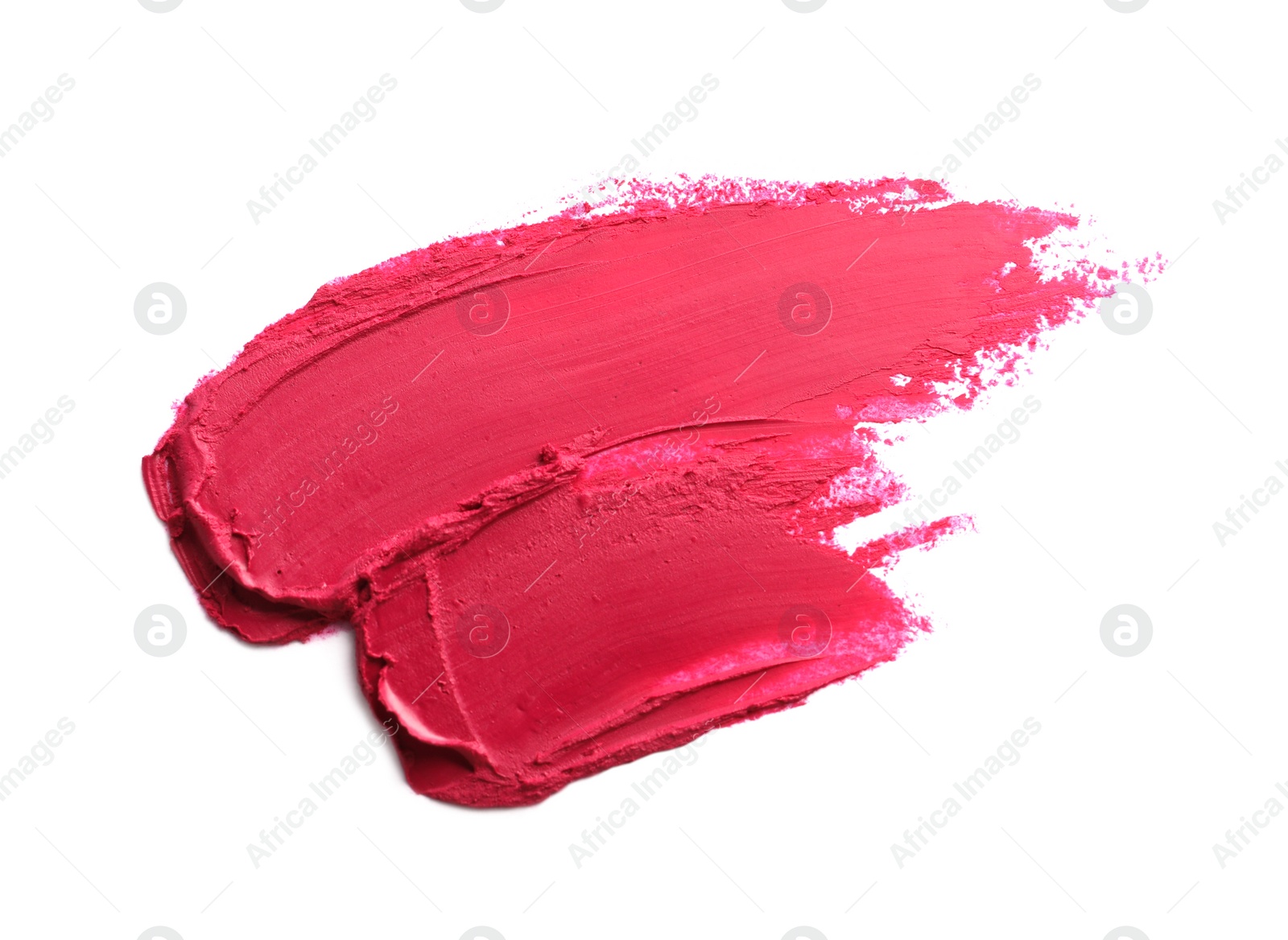 Photo of Smears of bright lipstick on white background, top view