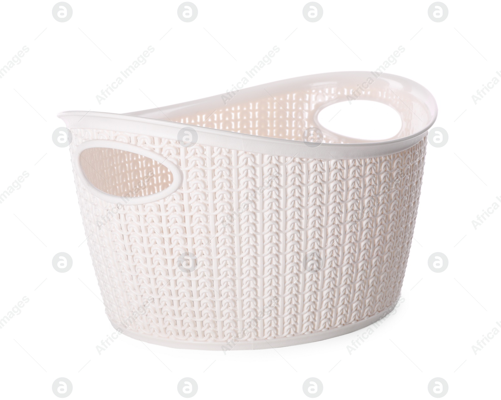 Photo of Light plastic laundry basket isolated on white