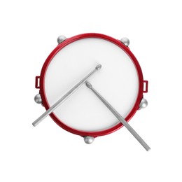 Drum with sticks isolated on white, top view