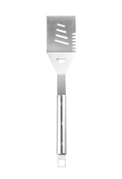 New metal barbecue spatula on white background