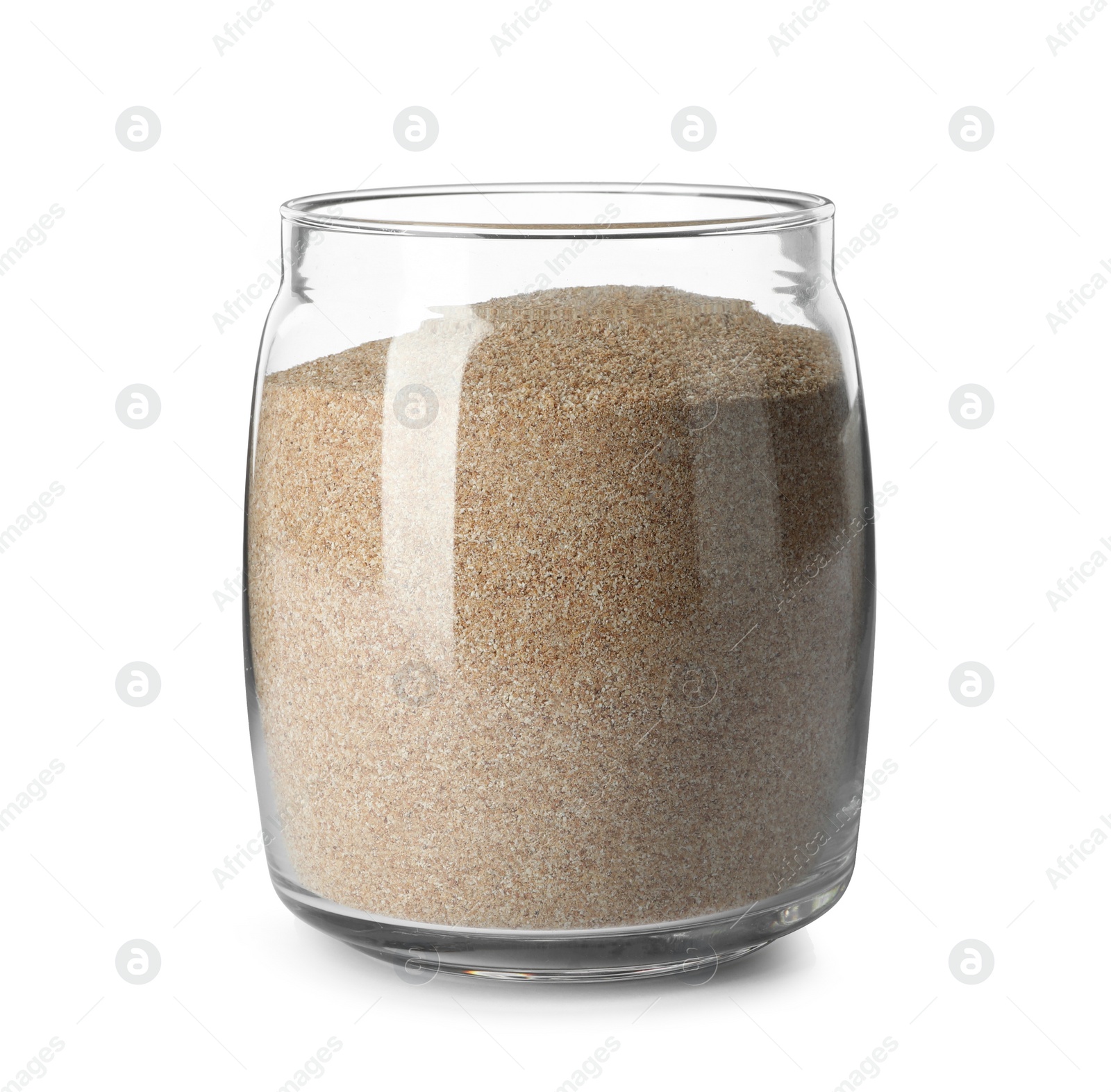 Photo of Jar of buckwheat flour isolated on white