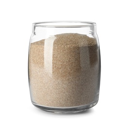 Photo of Jar of buckwheat flour isolated on white