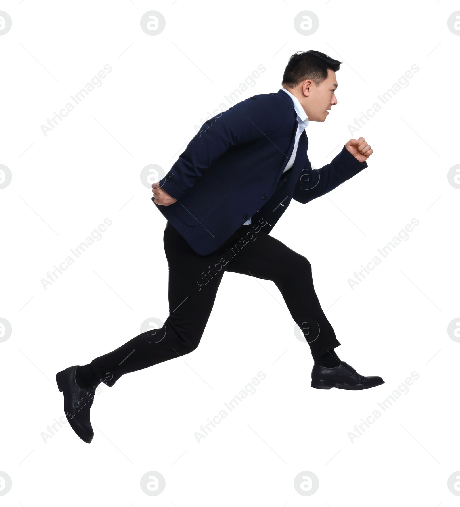 Photo of Businessman in suit running on white background