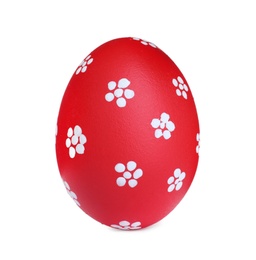 Painted red egg with flower pattern isolated on white. Happy Easter