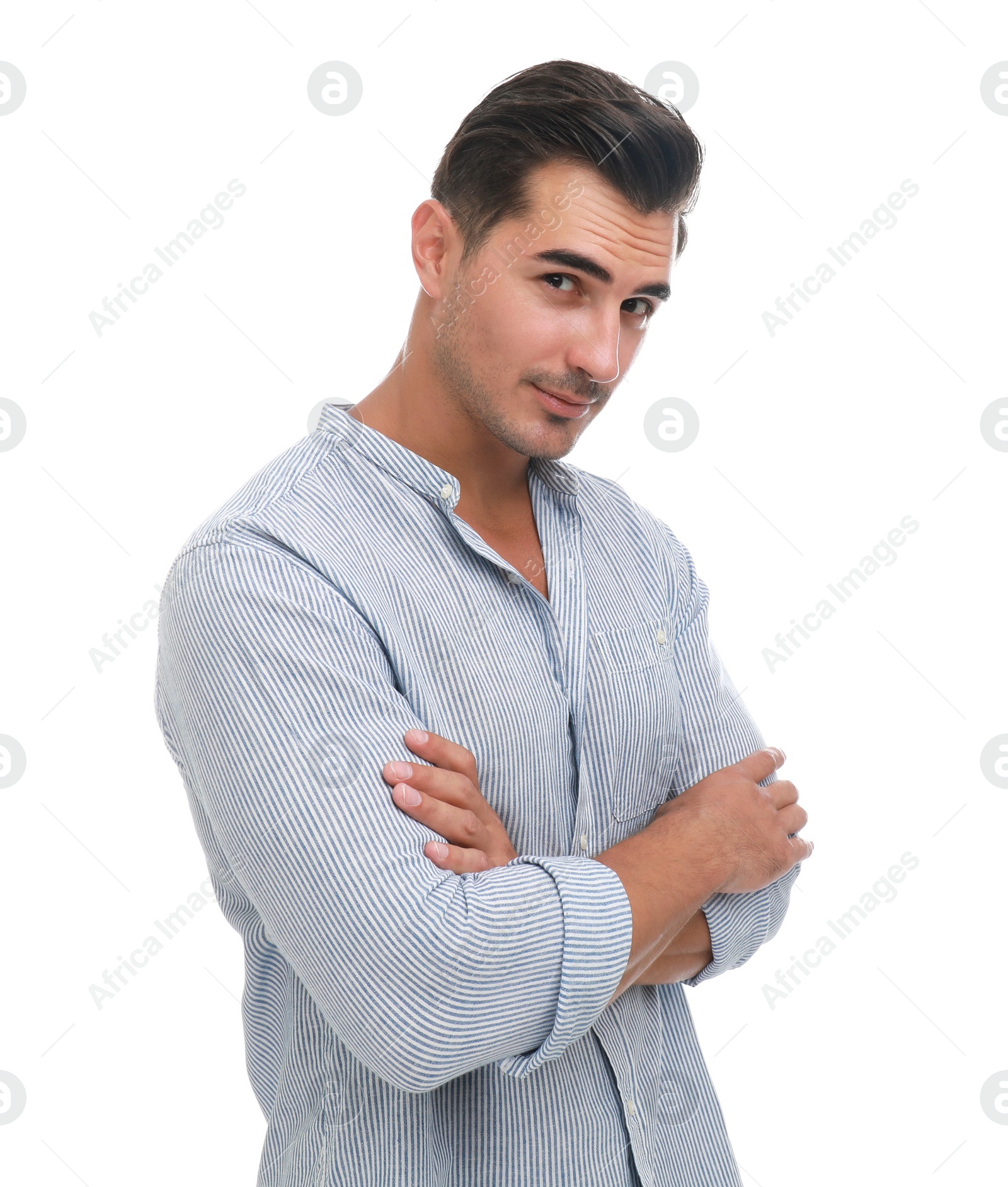 Photo of Portrait of handsome young man on white background