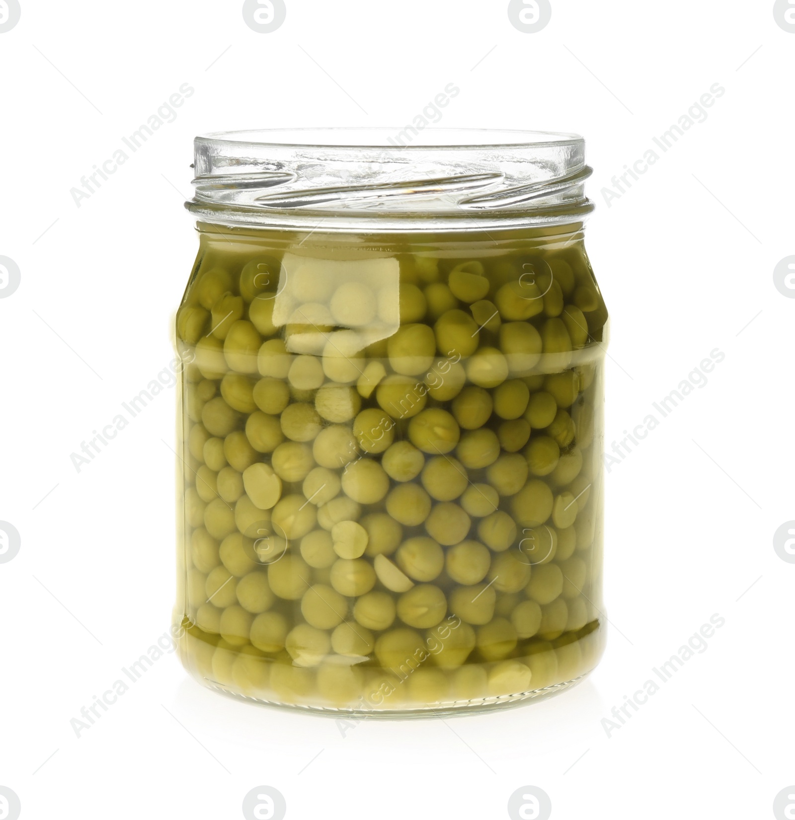 Photo of Jar of pickled peas isolated on white