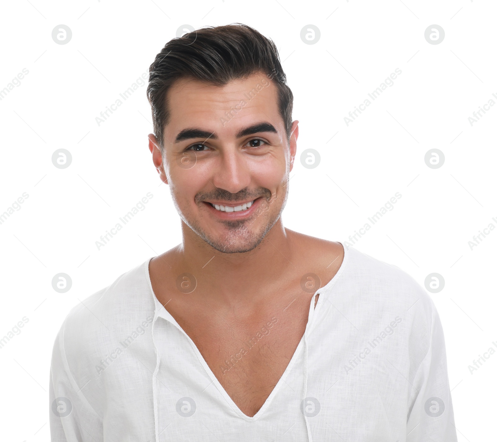 Photo of Portrait of handsome young man on white background