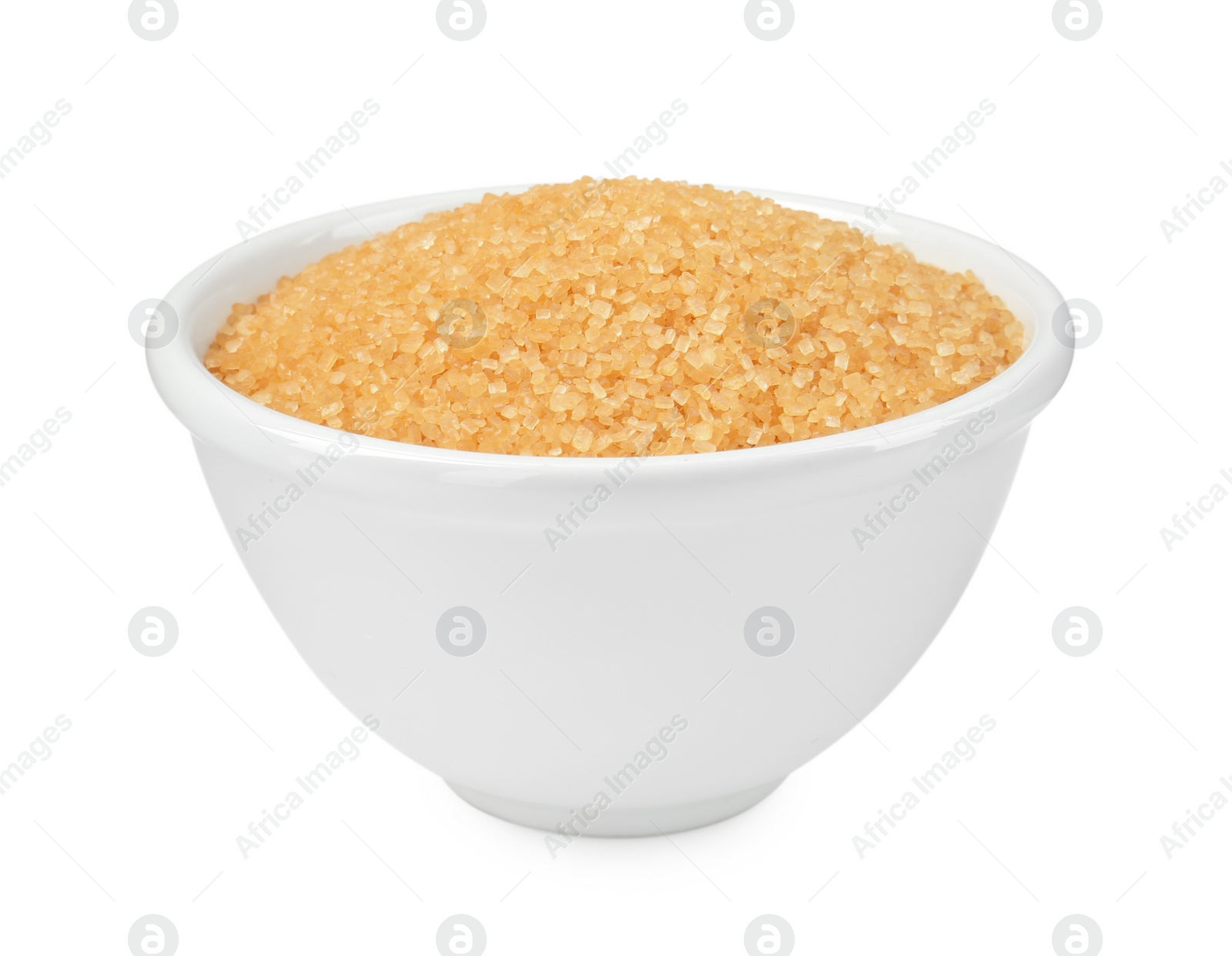 Photo of Brown sugar in bowl isolated on white