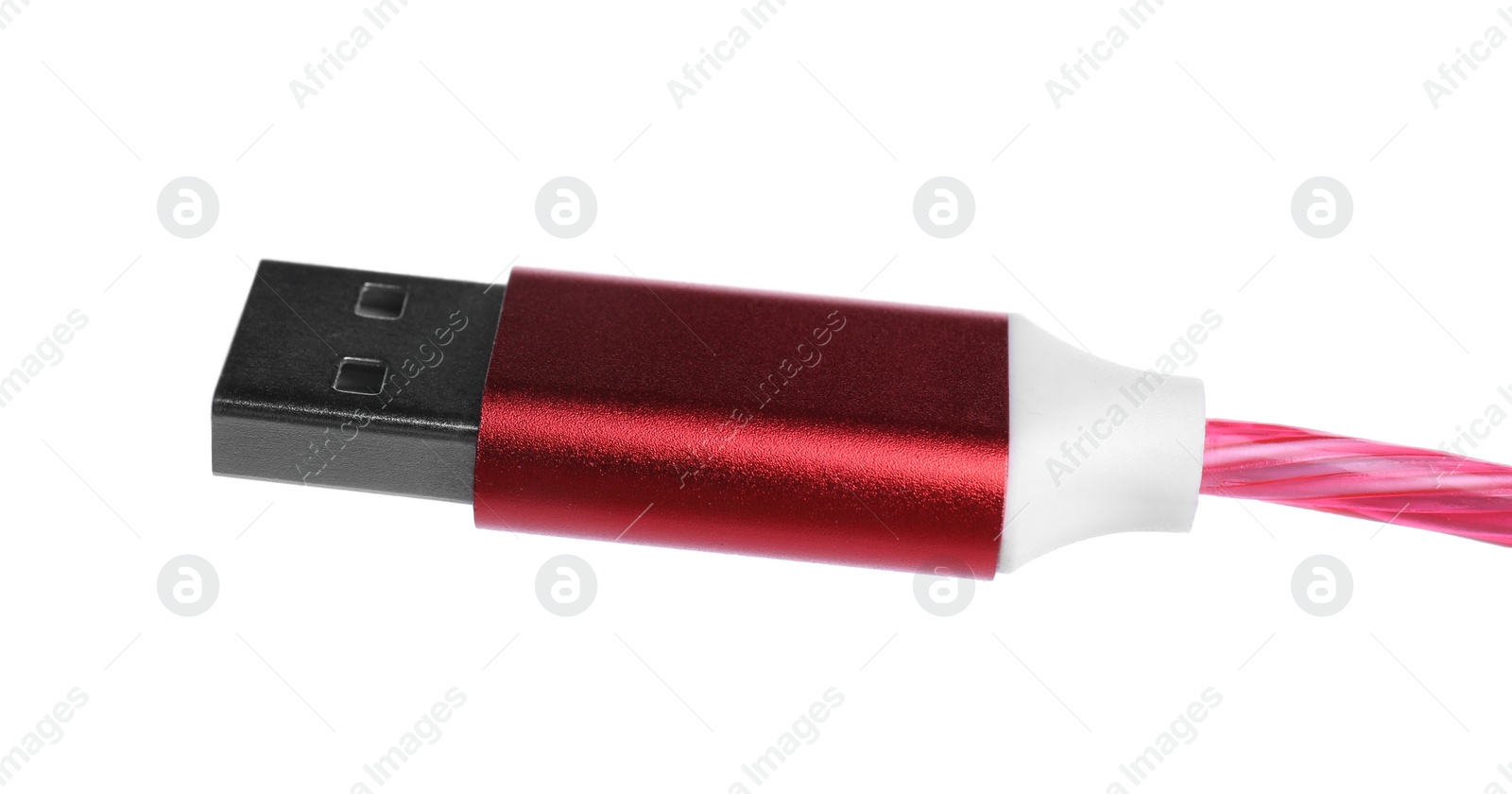 Photo of Type A connector of red USB cable isolated on white