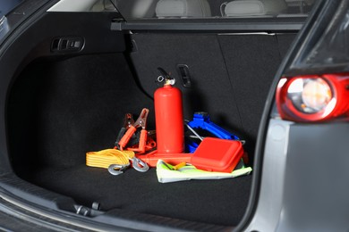 Set of car safety equipment in trunk