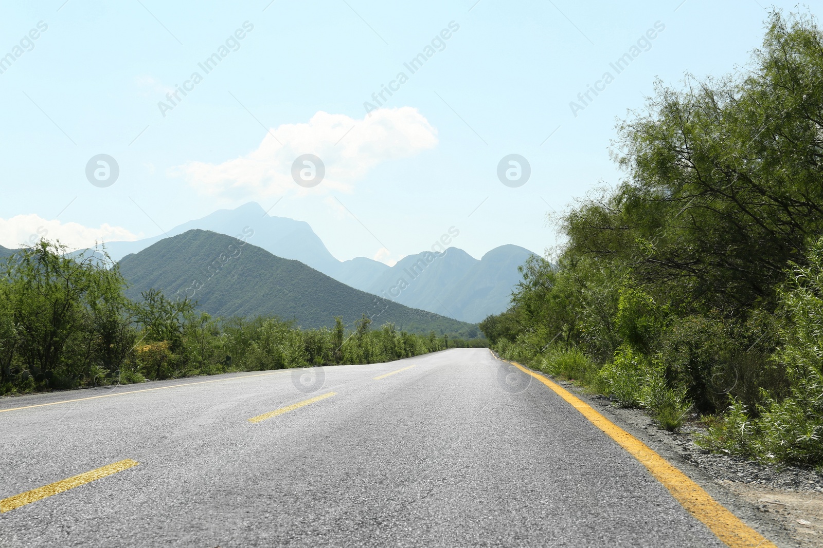 Image of Empty asphalt road in mountains. Picturesque landscape