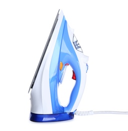 Photo of Modern electric iron on white background. Household appliance