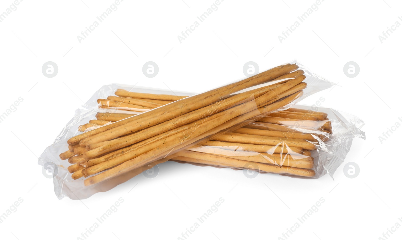 Photo of Fresh delicious grissini sticks on white background