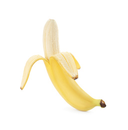Photo of Peeled delicious ripe banana isolated on white