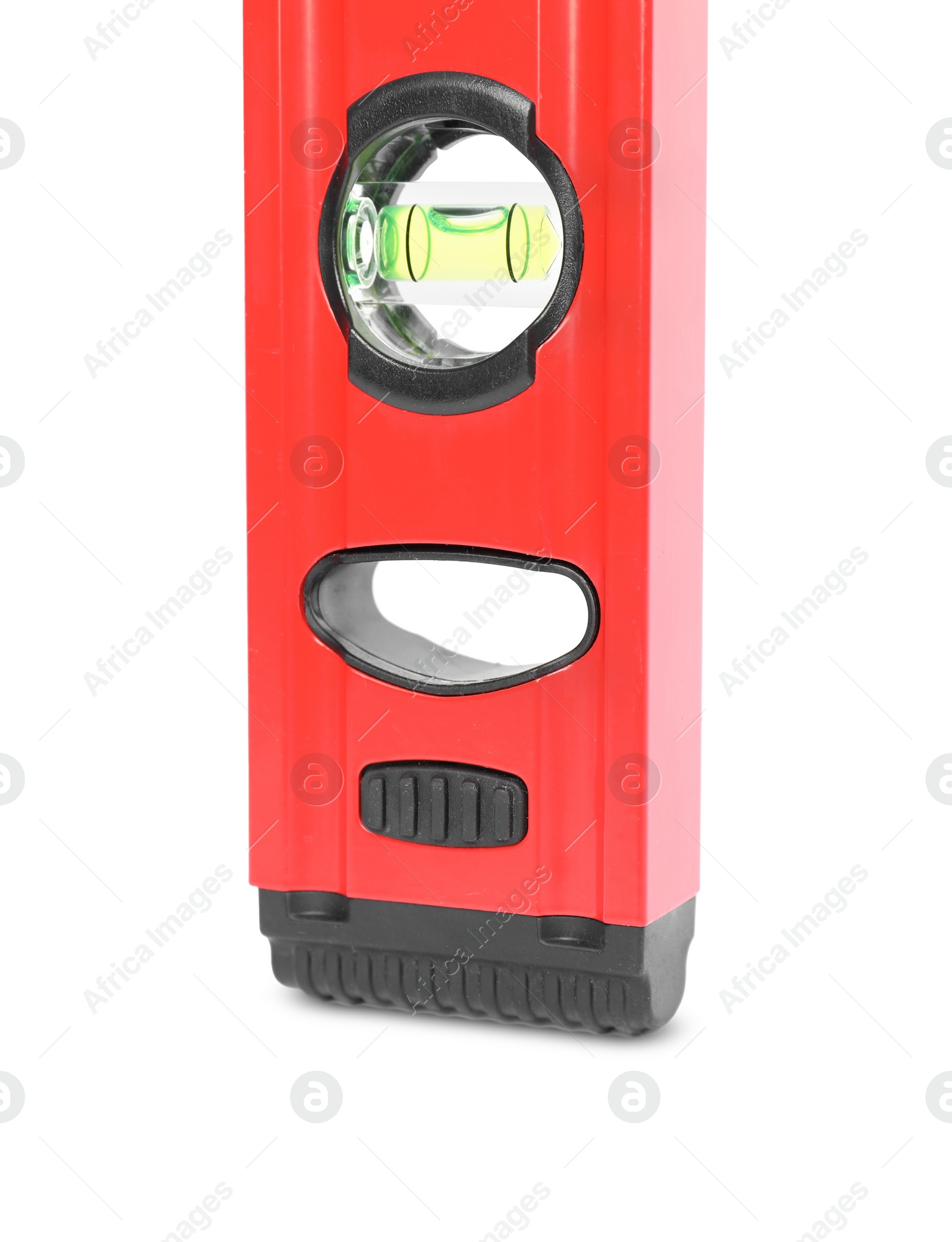 Photo of Red building level isolated on white. Construction tool