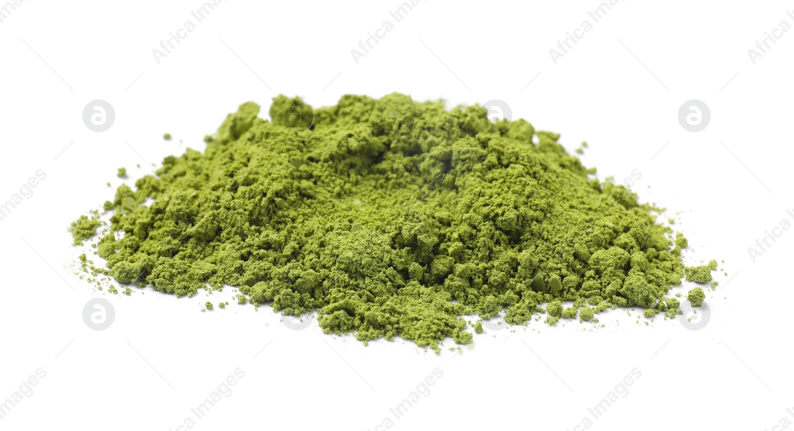 Photo of Green matcha powder isolated on white. Natural drink