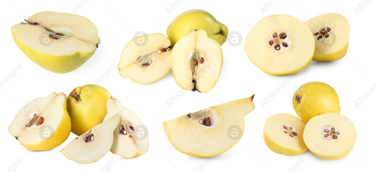 Image of Fresh ripe quince fruits isolated on white, set