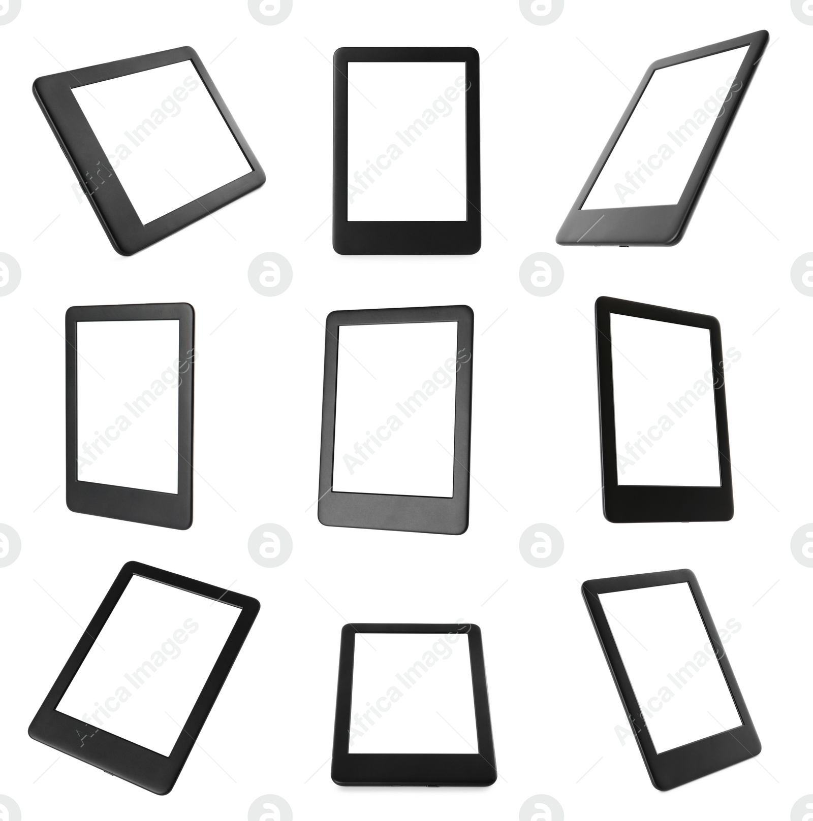 Image of Set with ebook readers on white background