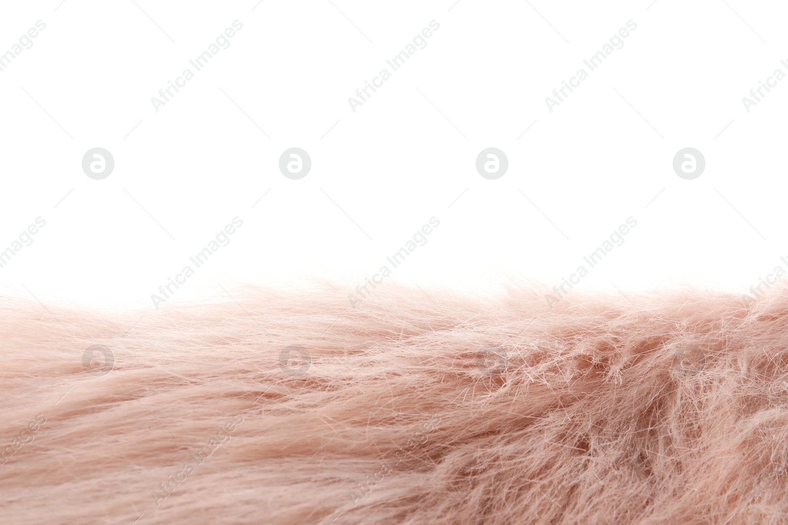 Photo of Soft pink faux fur isolated on white