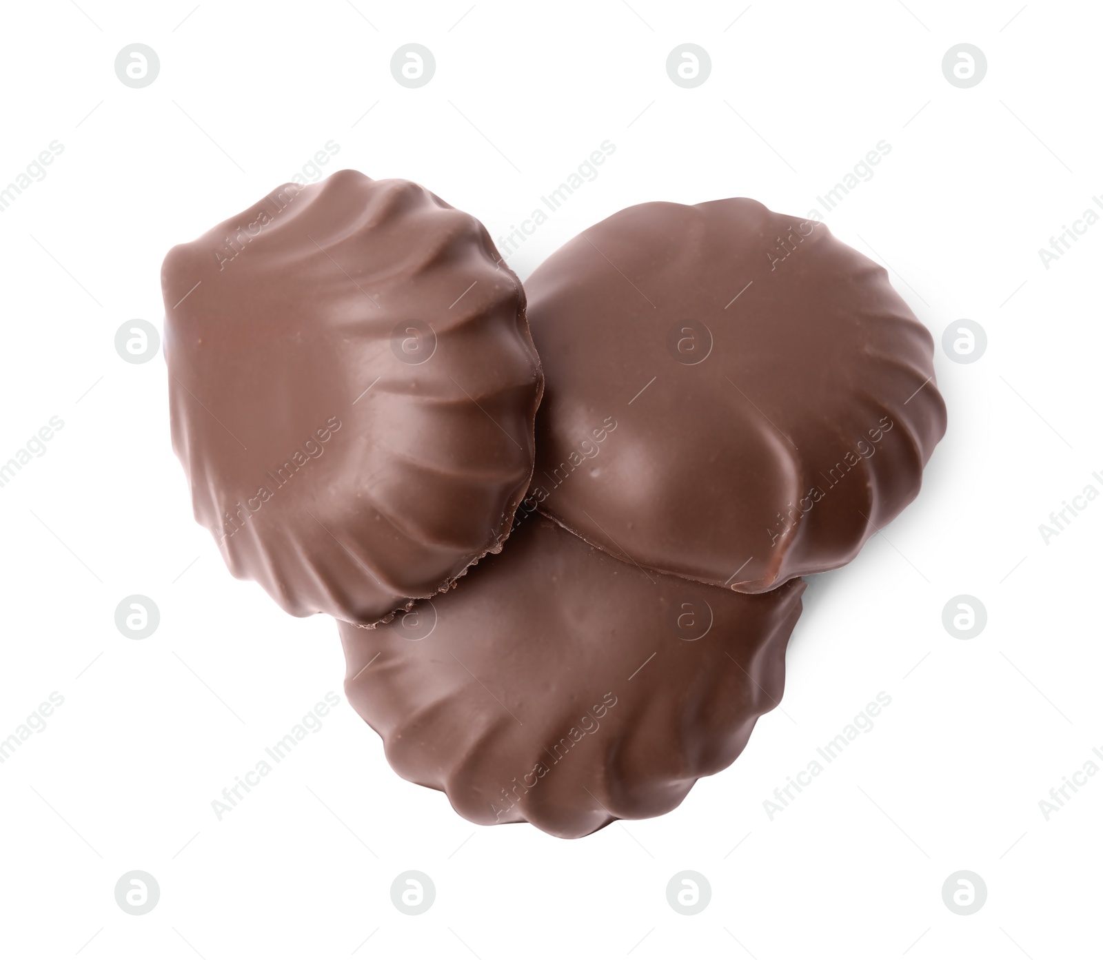 Photo of Delicious chocolate covered marshmallows isolated on white