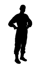 Image of Silhouette of soldier in uniform on white background. Military service