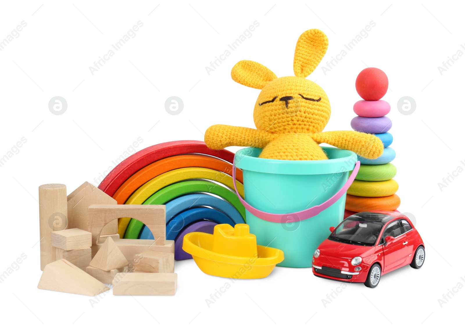 Photo of Many different children's toys isolated on white