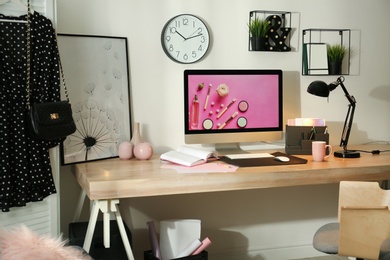 Modern workplace interior with computer on table