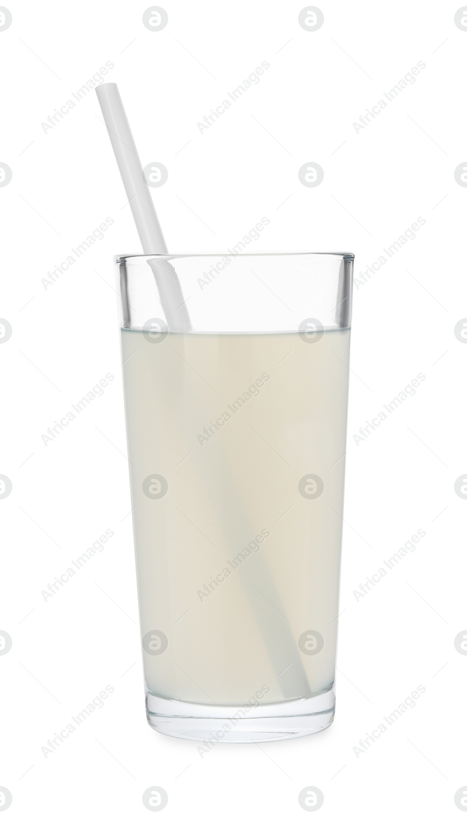 Photo of Glass of coconut water isolated on white