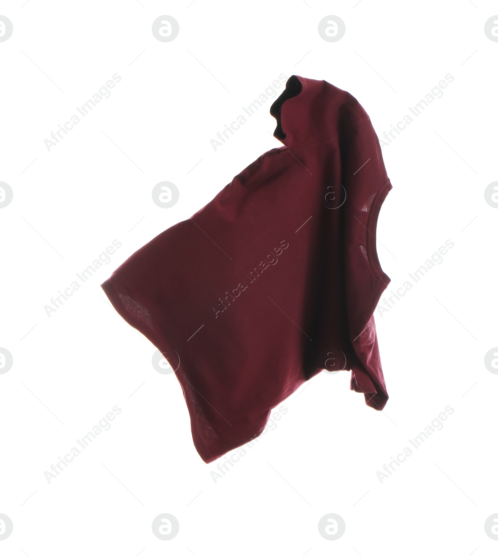 Photo of Dark red t-shirt isolated on white. Stylish clothes