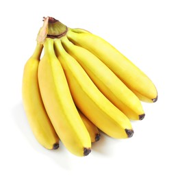 Bunch of ripe baby bananas on white background