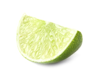 Slice of fresh ripe lime on white background