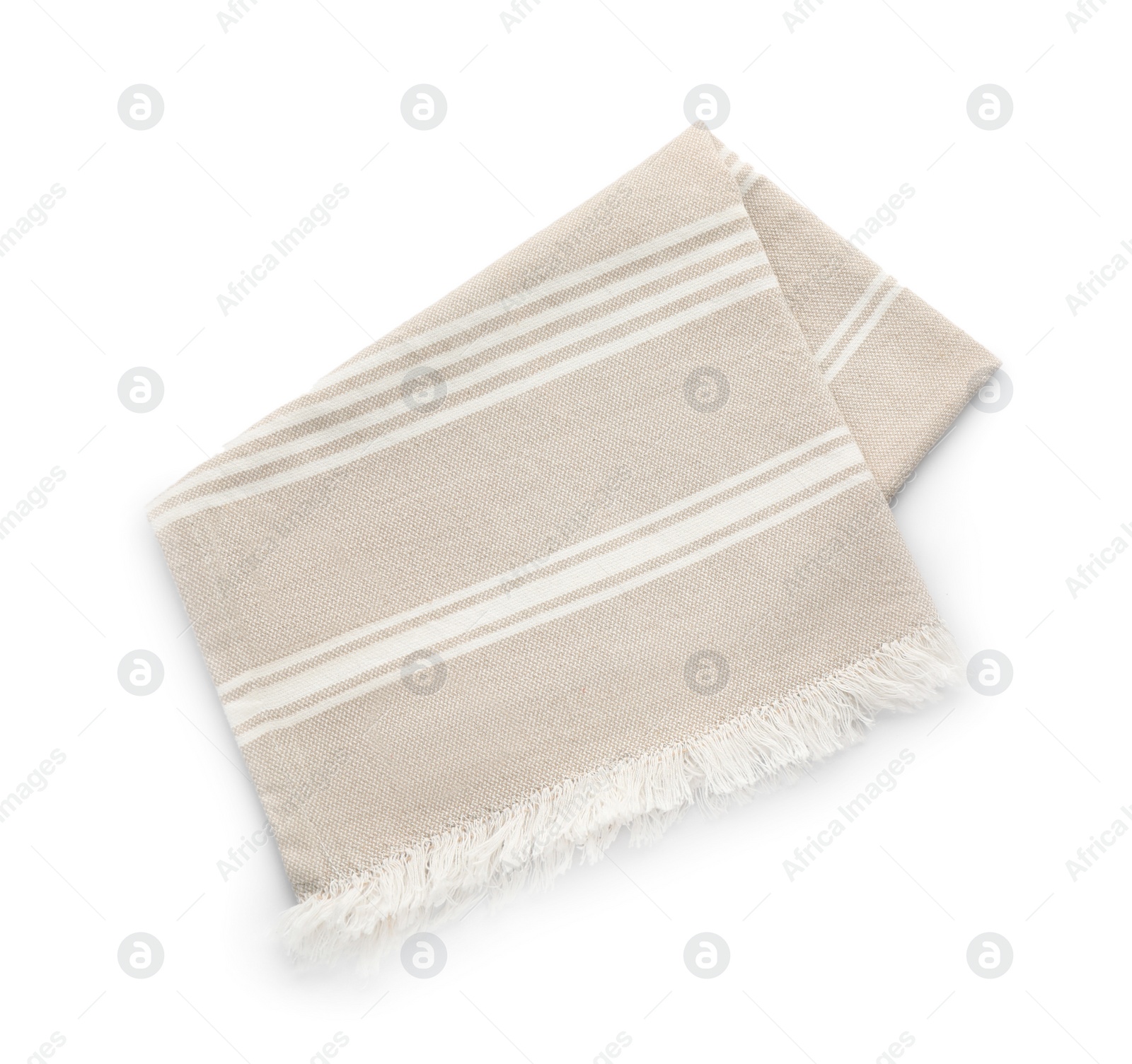 Photo of Striped kitchen towel isolated on white, top view