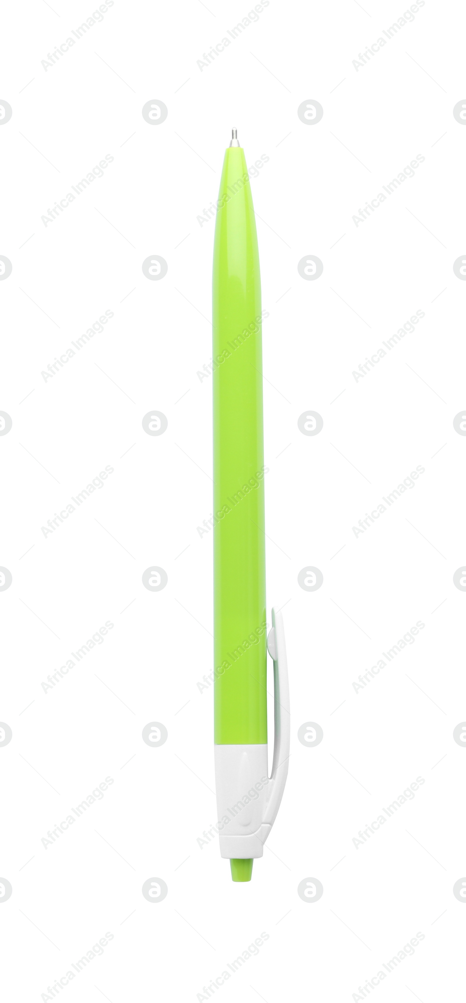 Photo of New retractable pen isolated on white. School stationery