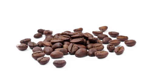 Photo of Fresh roasted coffee beans on white background