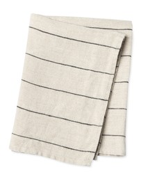 Photo of Striped fabric napkin on white background, top view