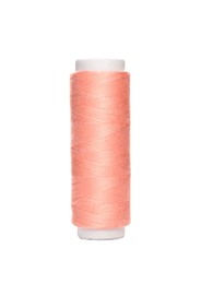 Spool of pink sewing thread isolated on white