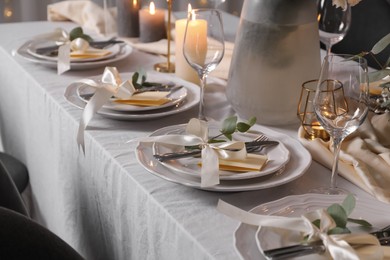 Festive table setting with beautiful decor indoors