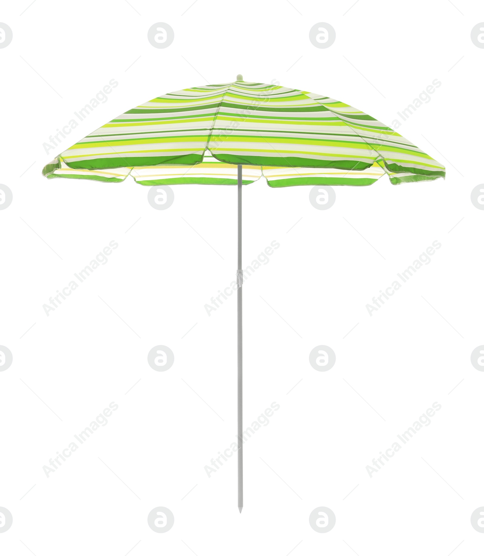 Image of Open striped beach umbrella isolated on white