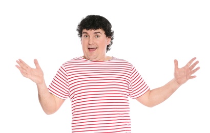 Portrait of handsome mature man posing on white background