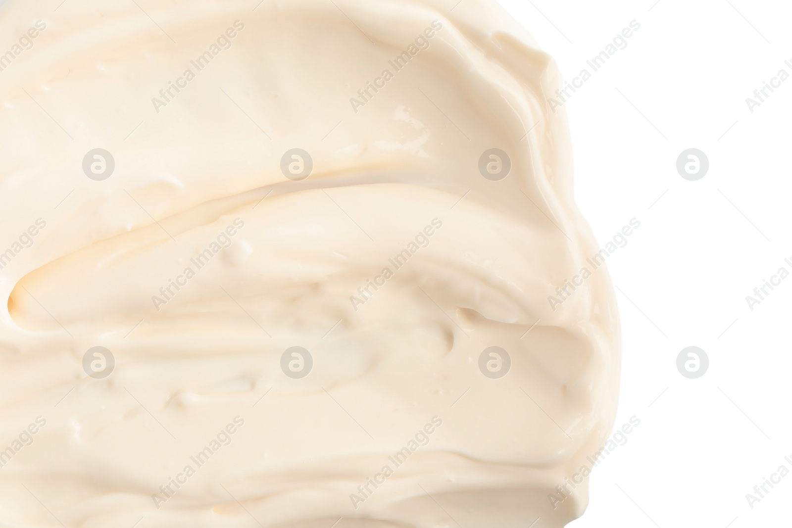 Photo of Tasty mayonnaise isolated on white, top view