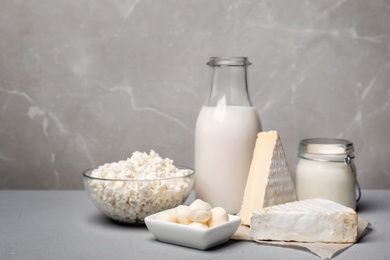 Different fresh dairy products on table