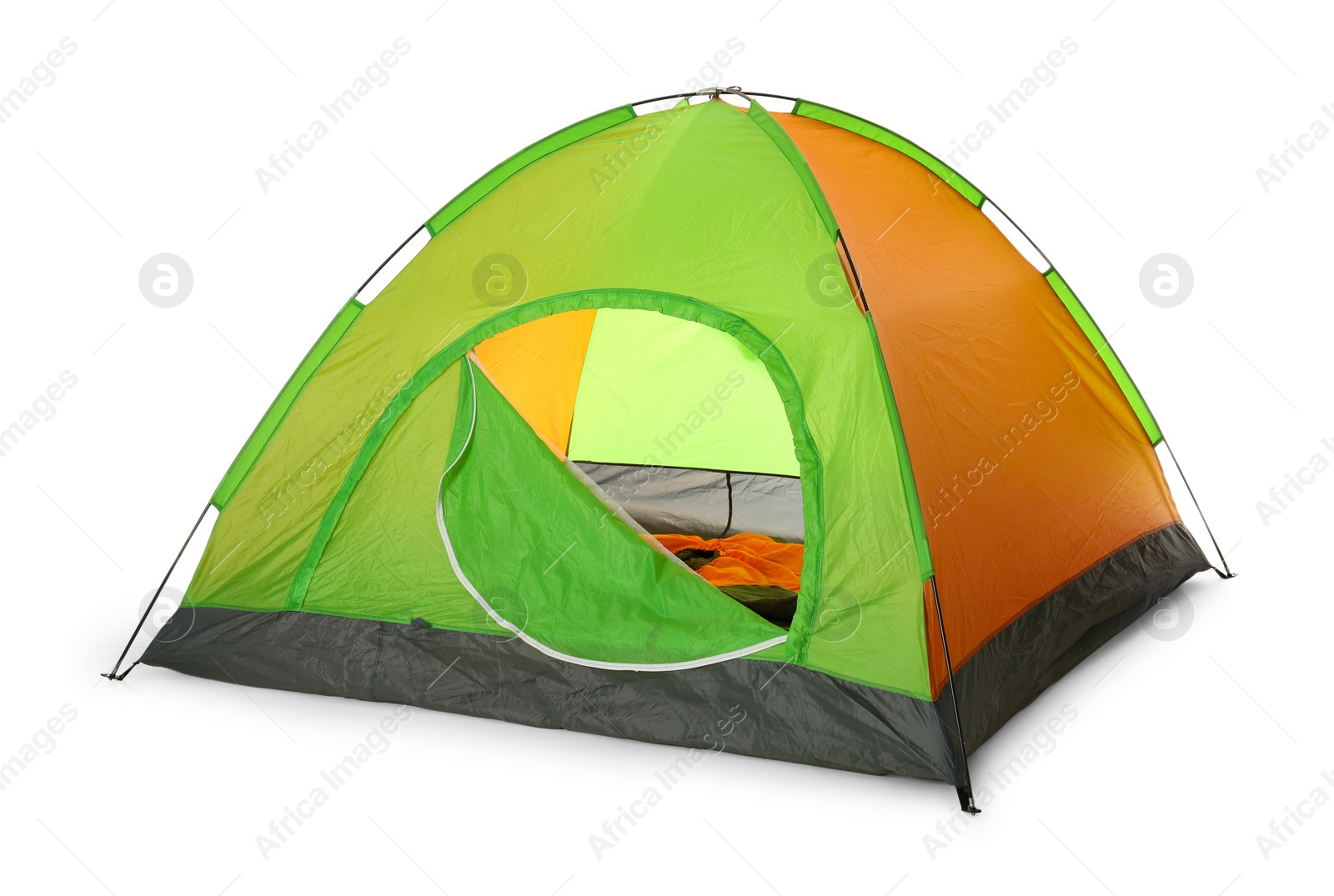 Photo of Comfortable colorful camping tent on white background