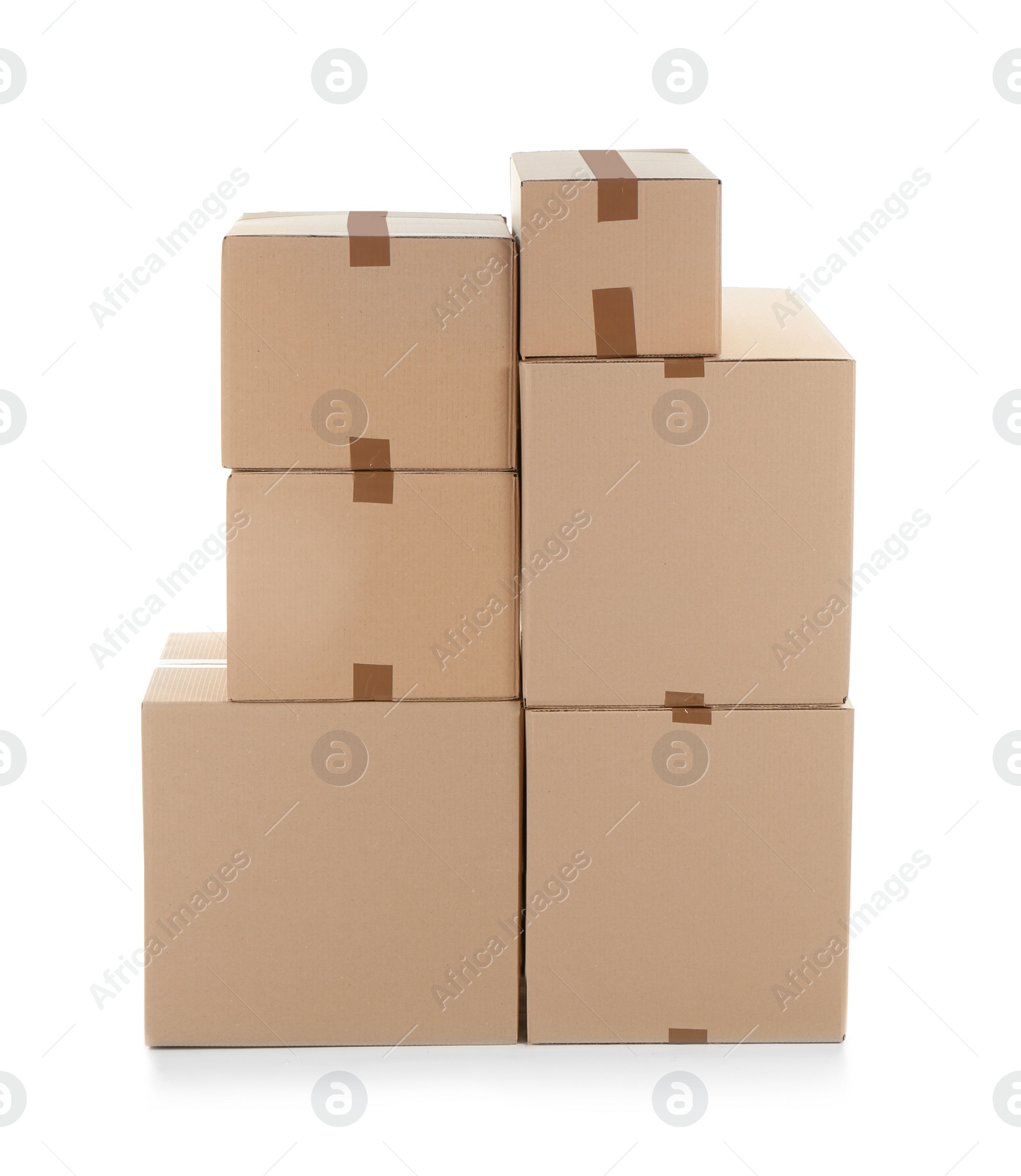 Photo of Cardboard boxes on white background. Moving day