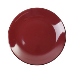 Photo of One burgundy ceramic plate isolated on white, top view
