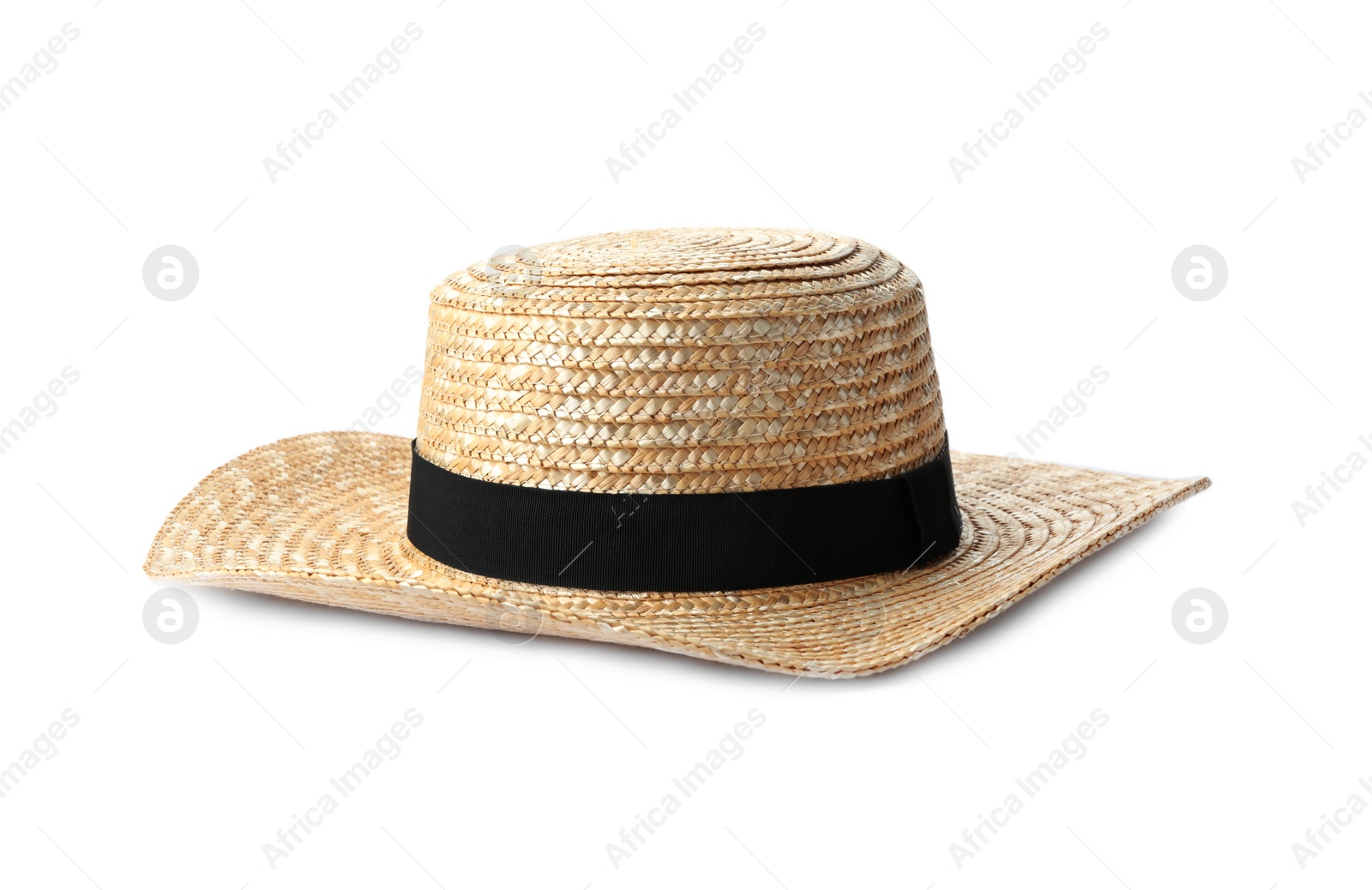 Photo of Straw hat isolated on white. Stylish accessory